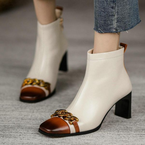 boots female genuine leather autumn winter women ankle office party casual high heels square toe metal chain shoes woman, Black
boots female genuine leather autumn winter women ankle office party casual high heels square toe metal chain shoes woman, Black