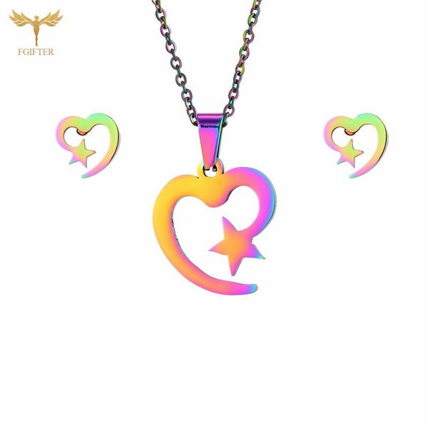 earrings & necklace personalized heart star pendant necklaces ear studs stainless steel rainbow color chain women jewellry sets gift, Silver
earrings & necklace personalized heart star pendant necklaces ear studs stainless steel rainbow color chain women jewellry sets gift, Silver
