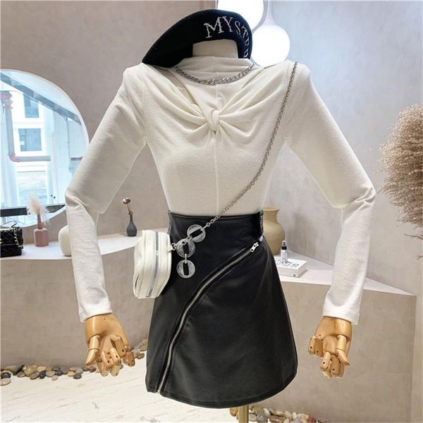 women's t-shirt niche design clothing 2021 autumn half high neck hollow bottoming shirt sense chain slim top, White
women's t-shirt niche design clothing 2021 autumn half high neck hollow bottoming shirt sense chain slim top, White