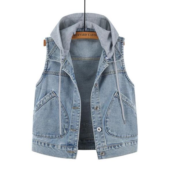 women's vests summer denim ladies vest large size women coat pocket hooded short, Black;white
women's vests summer denim ladies vest large size women coat pocket hooded short, Black;white