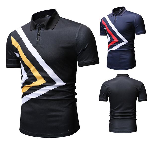 men's polo shirt short sleeve youth sports leisure stripe printed t-, White;black 
men's polo shirt short sleeve youth sports leisure stripe printed t-, White;black