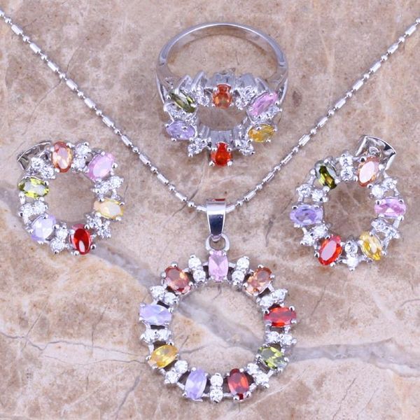 earrings & necklace fascinating multicolor multigem silver plated jewelry sets pendant ring size 6 / 7 l749
earrings & necklace fascinating multicolor multigem silver plated jewelry sets pendant ring size 6 / 7 l749