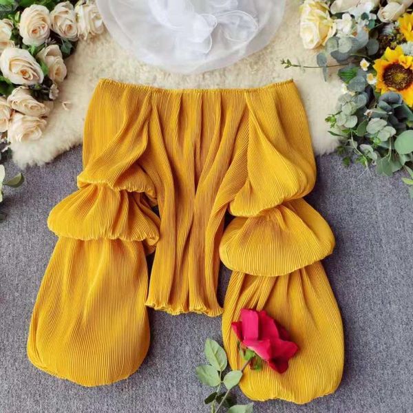 women autumn 2022 new chiffon fashion long pleated lantern sleeve shirts lady solid color blouse short crop, White
women autumn 2022 new chiffon fashion long pleated lantern sleeve shirts lady solid color blouse short crop, White