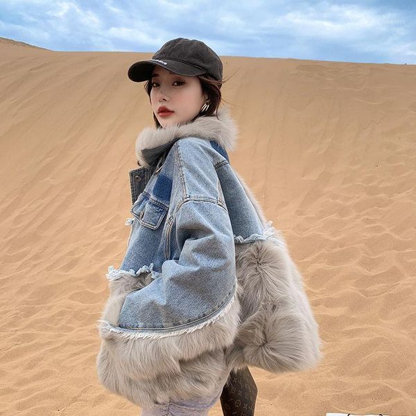 women's fur & faux women 2022 autumn winter fashion loose denim jacket oversized collar ladies vintage thick warm jean coat b12, Black
women's fur & faux women 2022 autumn winter fashion loose denim jacket oversized collar ladies vintage thick warm jean coat b12, Black