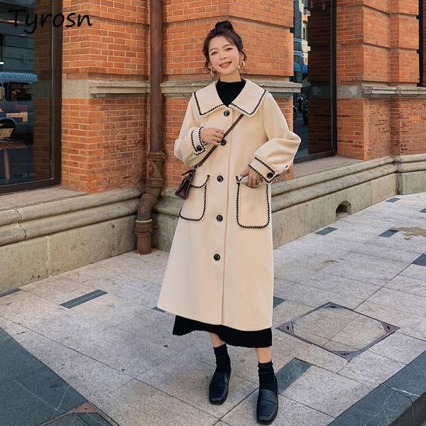 women's wool & blends women gentle turn-down collar long outwear warm designer sweet high street loose oversize coats femme korean fash, Black
women's wool & blends women gentle turn-down collar long outwear warm designer sweet high street loose oversize coats femme korean fash, Black