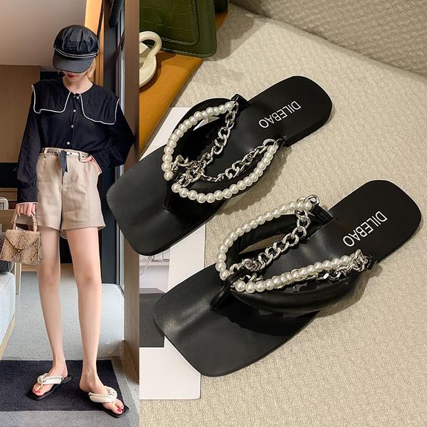 slippers 2021 luxury pearl women summer clip toe flat platform shoes fashion chain design beach flip flops, Black
slippers 2021 luxury pearl women summer clip toe flat platform shoes fashion chain design beach flip flops, Black