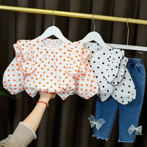 4 9y fashion girl kid children clothing sets polka dot print ruffled long sleeve denim pant clothes summer outfit, White
4 9y fashion girl kid children clothing sets polka dot print ruffled long sleeve denim pant clothes summer outfit, White