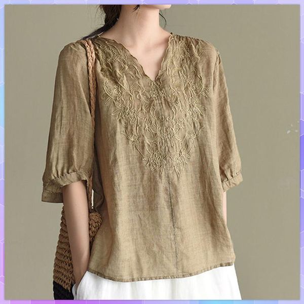 women's t-shirt embroidery oversized women cotton and linen tee shirt summer casual short-sleeve plus size v-neck blusas, White
women's t-shirt embroidery oversized women cotton and linen tee shirt summer casual short-sleeve plus size v-neck blusas, White