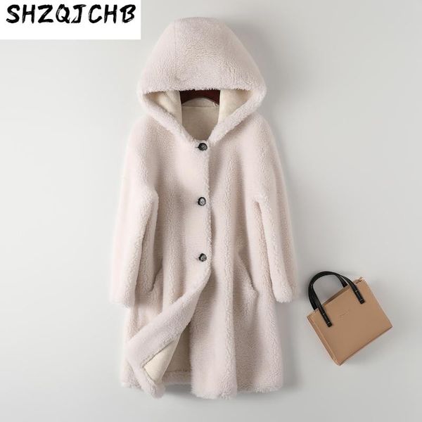 women's fur & faux jchb 2021 winter coat women hooded real female long sheep shearling wool jacket roupa feminina inverno kj5023, Black
women's fur & faux jchb 2021 winter coat women hooded real female long sheep shearling wool jacket roupa feminina inverno kj5023, Black