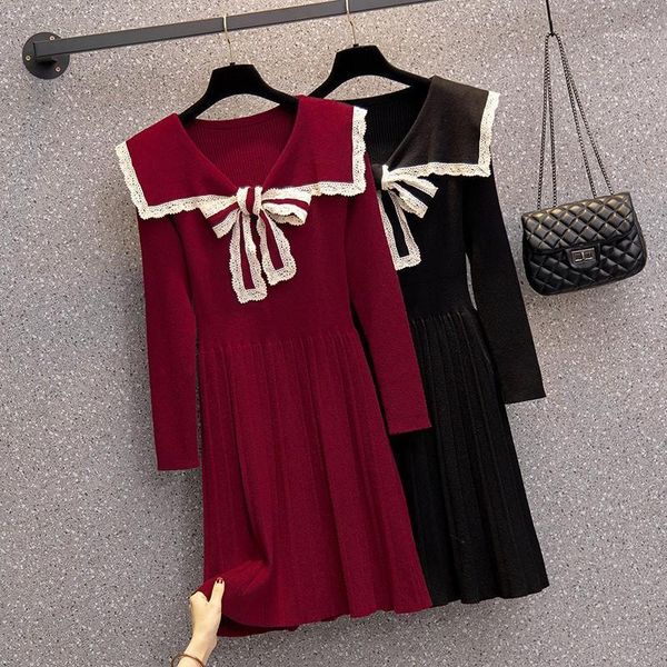 casual dresses autumn winter warm knitted pullover long women sailor collar lace trim bow sleeve pleated sweater dress, Black;gray
casual dresses autumn winter warm knitted pullover long women sailor collar lace trim bow sleeve pleated sweater dress, Black;gray