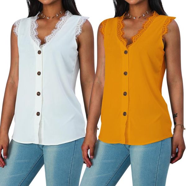 women's blouses & shirts solid colour v-neck femme 2021 summer sleeveless ladies casual button blouse women lace female d30, White
women's blouses & shirts solid colour v-neck femme 2021 summer sleeveless ladies casual button blouse women lace female d30, White