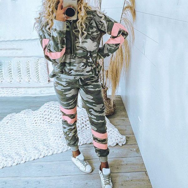 women's fashion camouflage printed long sleeve hooded casual home sports suit tracksuits, Gray
women's fashion camouflage printed long sleeve hooded casual home sports suit tracksuits, Gray