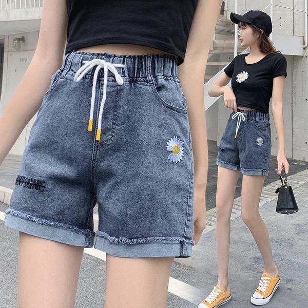 women's shorts denim 2021 new small daisy embroidery korean versatile elastic waist thin a-line pants fashion, White;black
women's shorts denim 2021 new small daisy embroidery korean versatile elastic waist thin a-line pants fashion, White;black