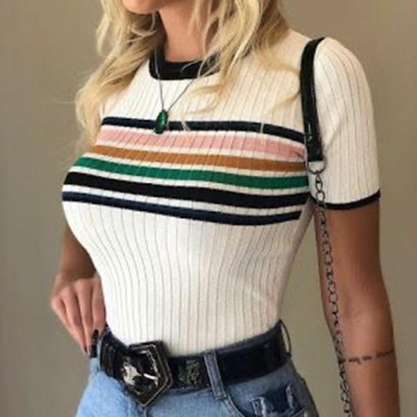 fashion colorful striped pollover tee shirt women's ladies summer knit print short sleeve abiti estivi da donna men's t-shirts, White;black
fashion colorful striped pollover tee shirt women's ladies summer knit print short sleeve abiti estivi da donna men's t-shirts, White;black