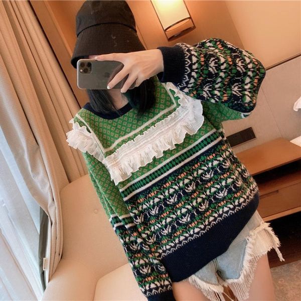 women's sweaters vintage runway women christmas chic pullover autumn winter o-neck ruffler retro floral knitted long-sleeved sweater cl, White;black
women's sweaters vintage runway women christmas chic pullover autumn winter o-neck ruffler retro floral knitted long-sleeved sweater cl, White;black