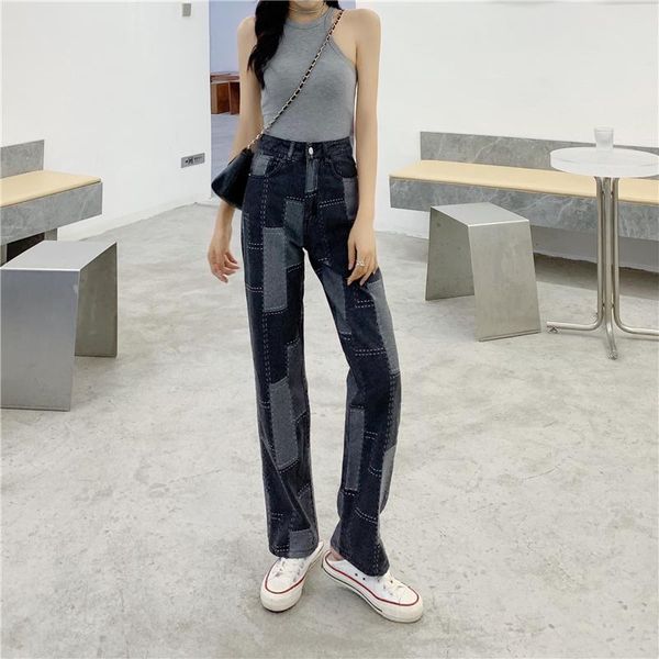 women's jeans vintage design women patchwork printed high waist streetwear harajuku straight fashion casual female denim pants, Blue
women's jeans vintage design women patchwork printed high waist streetwear harajuku straight fashion casual female denim pants, Blue
