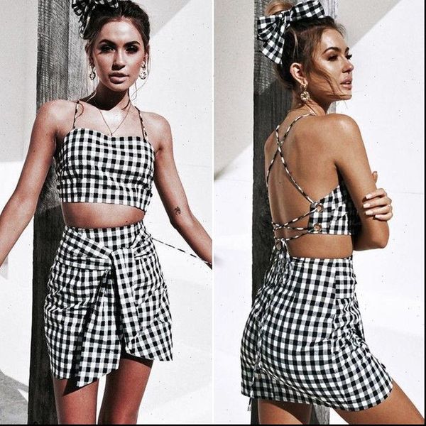 fashion 2pcs sets black womens tracksuits white plaid sleeveless skinny backless bandage vest waist belt mini skirts, Gray
fashion 2pcs sets black womens tracksuits white plaid sleeveless skinny backless bandage vest waist belt mini skirts, Gray