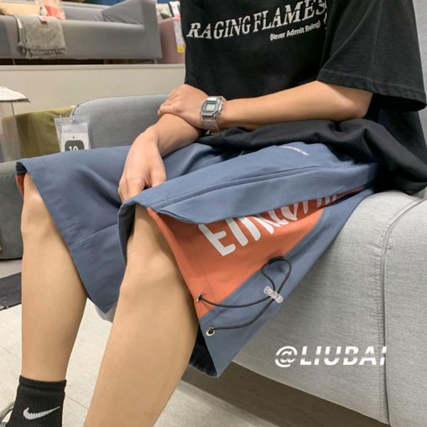 men's shorts summer casual pants loose and trendy brand splicing contrast sports korean fashion design capris, White;black
men's shorts summer casual pants loose and trendy brand splicing contrast sports korean fashion design capris, White;black
