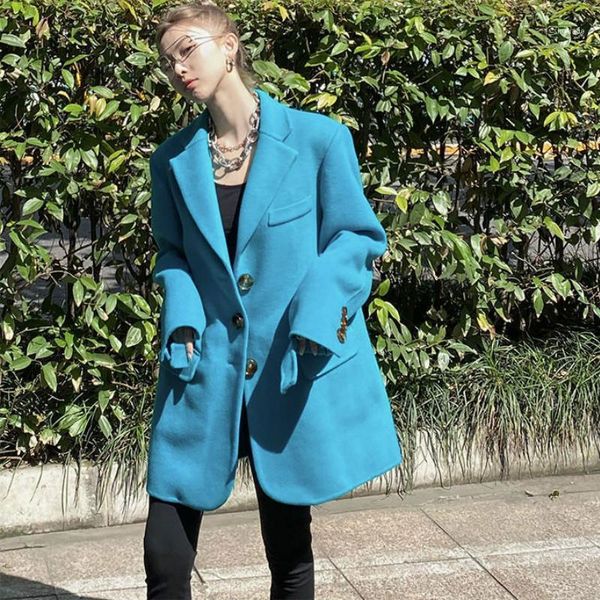 women blends lake blue autumn notched button streetwear korean style elegant lady ins outerwear casual loose fashion chic women's wool, Black
women blends lake blue autumn notched button streetwear korean style elegant lady ins outerwear casual loose fashion chic women's wool, Black