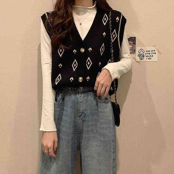 woman pull hiver knitted vest women sweaters for autumn and winter loose pullover v neck femme chandails, White;black
woman pull hiver knitted vest women sweaters for autumn and winter loose pullover v neck femme chandails, White;black