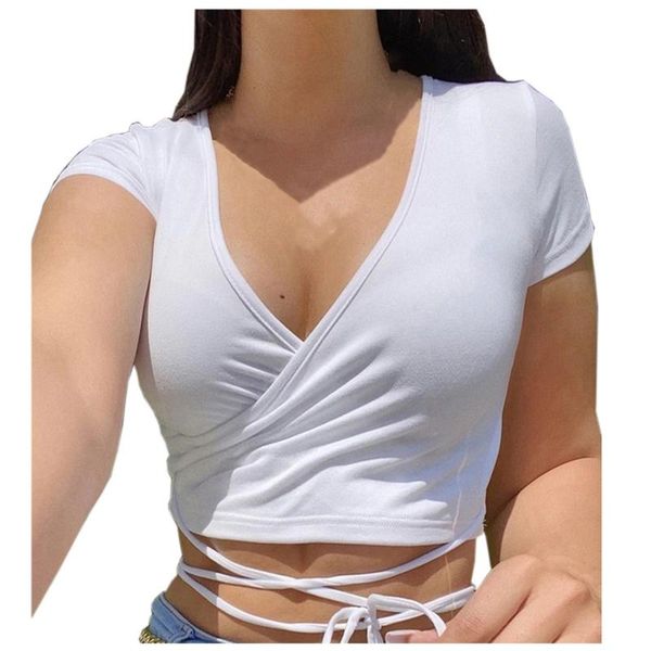 women's t-shirt solid color y2k bandage crop v neck slim short sleeve for girls streetwear t shirt femme camisetas de mujer, White
women's t-shirt solid color y2k bandage crop v neck slim short sleeve for girls streetwear t shirt femme camisetas de mujer, White