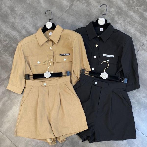women's tracksuits fabpop 2021 summer half sleeve turn down collar shirt high waist shorts two piece matching set outfits fashion tide, Gray
women's tracksuits fabpop 2021 summer half sleeve turn down collar shirt high waist shorts two piece matching set outfits fashion tide, Gray