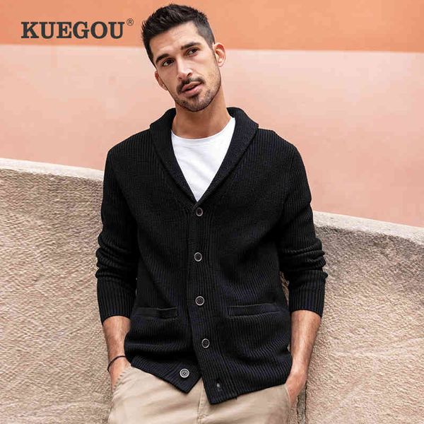 kuegou cotton autumn clothing shawl collar s sweater vintage style coat streetwear fashion knitted men outwear az-32005, Black;white
kuegou cotton autumn clothing shawl collar s sweater vintage style coat streetwear fashion knitted men outwear az-32005, Black;white