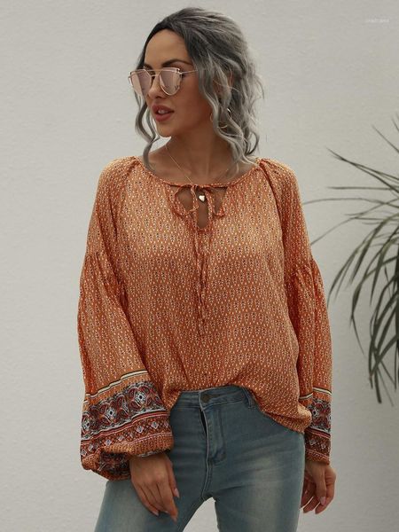 women's retro boho blouses long sleeve bohemian printed lace up lantern fall loose casual shirts &, White
women's retro boho blouses long sleeve bohemian printed lace up lantern fall loose casual shirts &, White