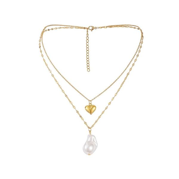 pendant necklaces stainless steel gold-plated necklace heart choker baroque temperament shaped pearl double chain trend boho jewelry, Silver
pendant necklaces stainless steel gold-plated necklace heart choker baroque temperament shaped pearl double chain trend boho jewelry, Silver