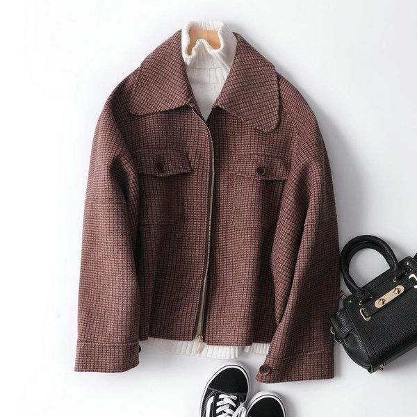 women's wool & blends 2021 autumn and winter overcoat female handmade double-sided cashmere coat women's short plaid zipper woolen, Black
women's wool & blends 2021 autumn and winter overcoat female handmade double-sided cashmere coat women's short plaid zipper woolen, Black