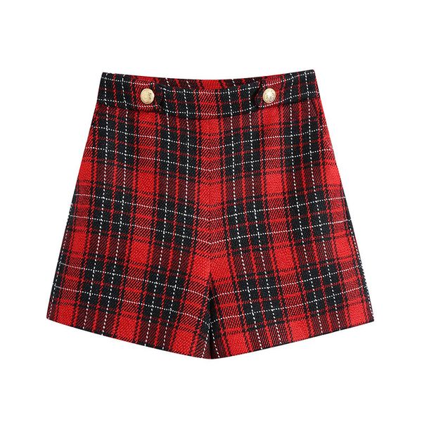 fashion plaid twill shorts women vintage decorative metal buttons high waist back zipper female short pants mujer 210430, White;black
fashion plaid twill shorts women vintage decorative metal buttons high waist back zipper female short pants mujer 210430, White;black