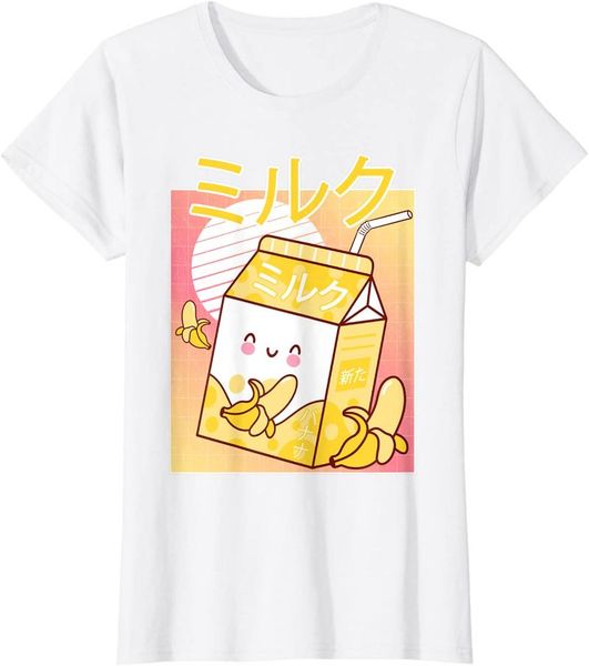 women's t-shirt japanese banana milk shake carton funny retro 90s, White
women's t-shirt japanese banana milk shake carton funny retro 90s, White