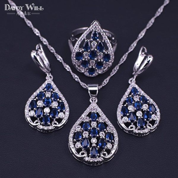 earrings & necklace silver color blue cubic zircon chain jewelry crystal pendant ring costume set for women
earrings & necklace silver color blue cubic zircon chain jewelry crystal pendant ring costume set for women