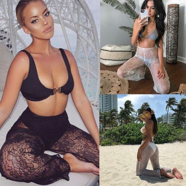 women mesh striped long pant slim leggings sheer party cocktail swimwear ladies' lace perspective beach holiday trousers a30417 two-pie