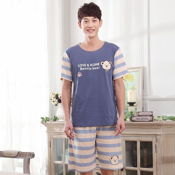 men summer men's korean cotton home pajamas 2021 short sleeve shorts teen cute set pajama sets mens sleepwear, Black;brown
men summer men's korean cotton home pajamas 2021 short sleeve shorts teen cute set pajama sets mens sleepwear, Black;brown