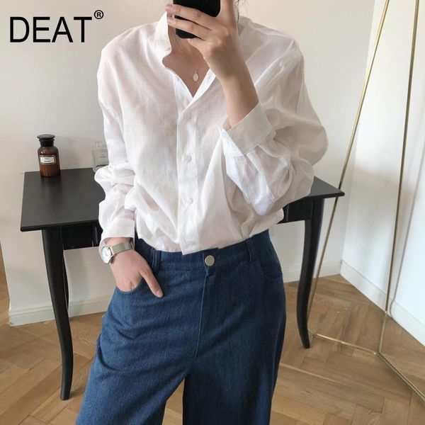 spring and summer fashion casual stand collar loose linen shirt micro transparent thin for women sh154 women's blouses & shirts, White
spring and summer fashion casual stand collar loose linen shirt micro transparent thin for women sh154 women's blouses & shirts, White