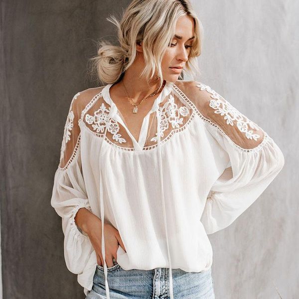 autumn women blouses ladies vintage embroidery floral see-through v-neck lace loose casual puff sleeve bow blouse women's & shirts, White
autumn women blouses ladies vintage embroidery floral see-through v-neck lace loose casual puff sleeve bow blouse women's & shirts, White