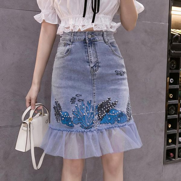 summer female denim pocket skirt fashion women mesh ruffles patchwork flower embroidery jean bodycon mini skirts, Black
summer female denim pocket skirt fashion women mesh ruffles patchwork flower embroidery jean bodycon mini skirts, Black