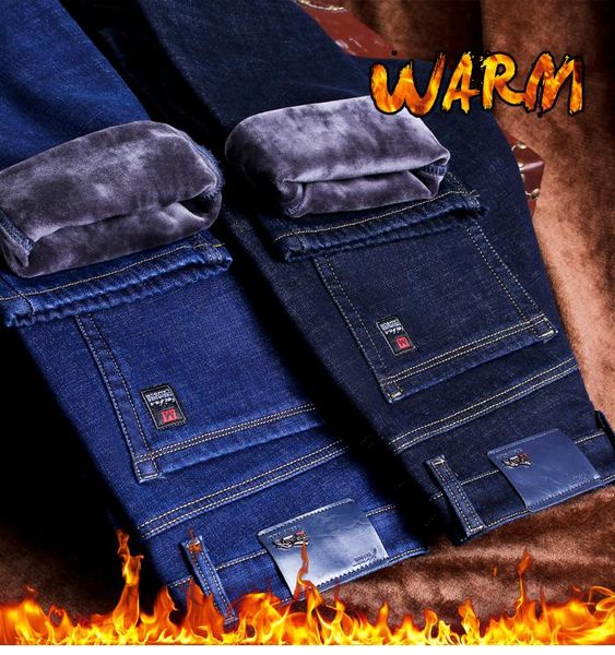 men's warm fleece stretch jeans business fashion thickentrousers for men pants, Black
men's warm fleece stretch jeans business fashion thickentrousers for men pants, Black
