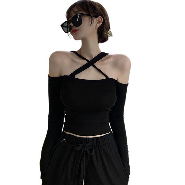women's t-shirt korean style slash neck slim halter t shirt streetwear female off shoulder long sleeve, White
women's t-shirt korean style slash neck slim halter t shirt streetwear female off shoulder long sleeve, White