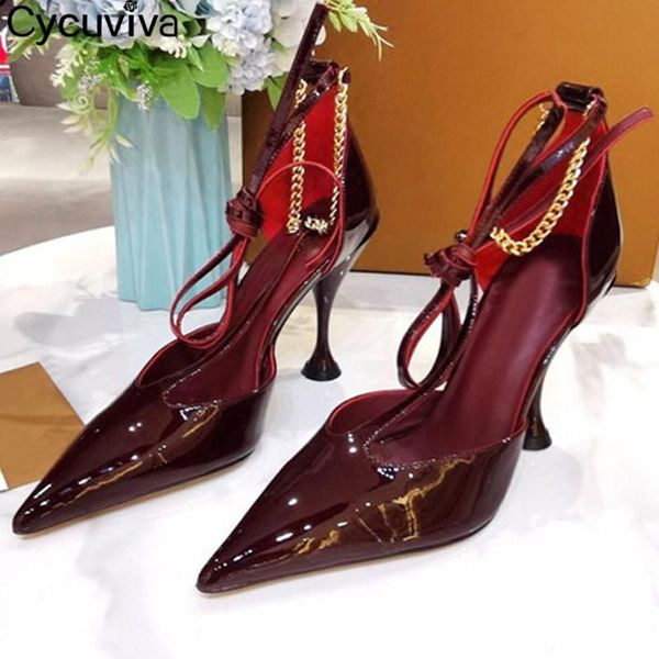 dress shoes red wine women cup high heel sandals patent leather pointed toe ladies mules chain ankle strap pumps summer woman, Black
dress shoes red wine women cup high heel sandals patent leather pointed toe ladies mules chain ankle strap pumps summer woman, Black