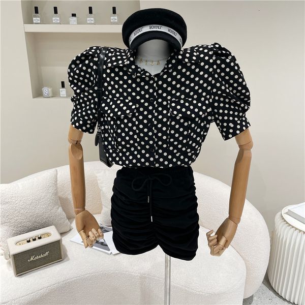 sweaters spring summer 2021 woman's haphazard niche bubble design breasted retro polka dot short sleeve shirt, White;black
sweaters spring summer 2021 woman's haphazard niche bubble design breasted retro polka dot short sleeve shirt, White;black