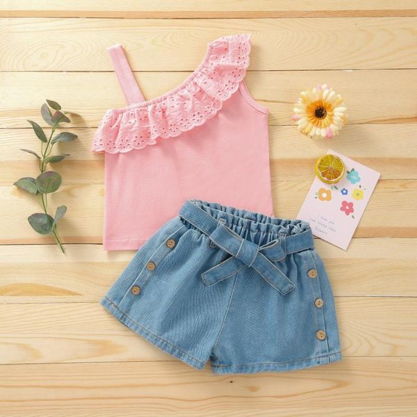 clothing sets fashion toddler infant kids baby girls solid colors ruffles one-shoulder strap sleeveless lace denim shorts outfits set#g, White
clothing sets fashion toddler infant kids baby girls solid colors ruffles one-shoulder strap sleeveless lace denim shorts outfits set#g, White