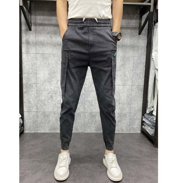 men's jeans spring and summer solid color slim-fit small-footed for men social spirit guy casual ankle length beam pants, Blue
men's jeans spring and summer solid color slim-fit small-footed for men social spirit guy casual ankle length beam pants, Blue