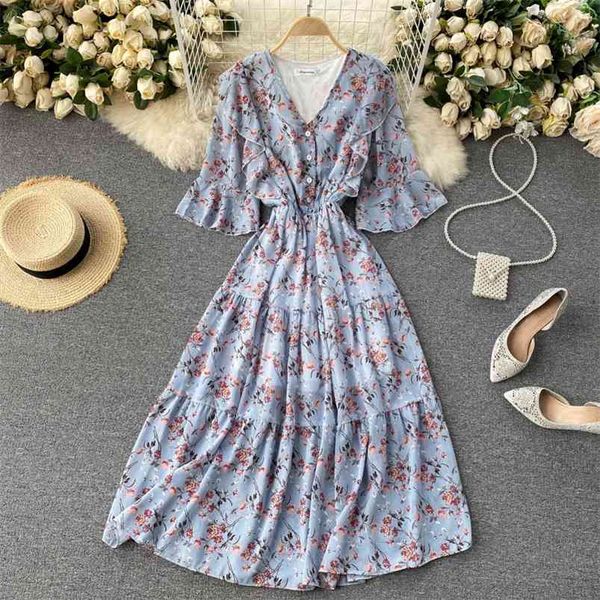 summer fashion vestidos female chiffon floral v-neck flared sleeves waist slimming midi dress with ruffles gk125 210507, Black;gray
summer fashion vestidos female chiffon floral v-neck flared sleeves waist slimming midi dress with ruffles gk125 210507, Black;gray
