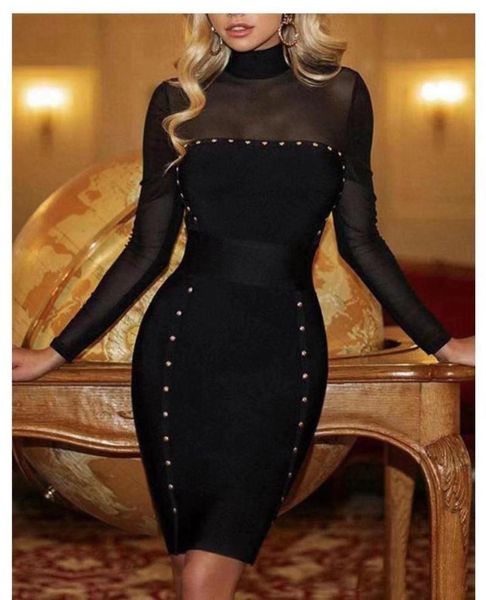 casual dresses 2021 long sleeve mesh studded black bandage dress designer fashion evening party vestido, Black;gray
casual dresses 2021 long sleeve mesh studded black bandage dress designer fashion evening party vestido, Black;gray