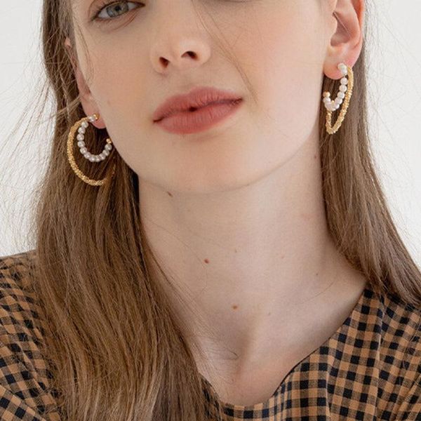 hoop & huggie pearl double layered earrings for women gold open c trendy minimalist deisgner jewelry dainty wholesale items, Golden;silver
hoop & huggie pearl double layered earrings for women gold open c trendy minimalist deisgner jewelry dainty wholesale items, Golden;silver