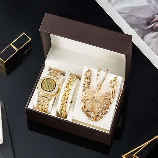 luxury women watch set gold watches necklaces bracelet cuban chain butterfly s bling jewelry 4pcs sets gifts for women 220228, Slivery;golden
luxury women watch set gold watches necklaces bracelet cuban chain butterfly s bling jewelry 4pcs sets gifts for women 220228, Slivery;golden