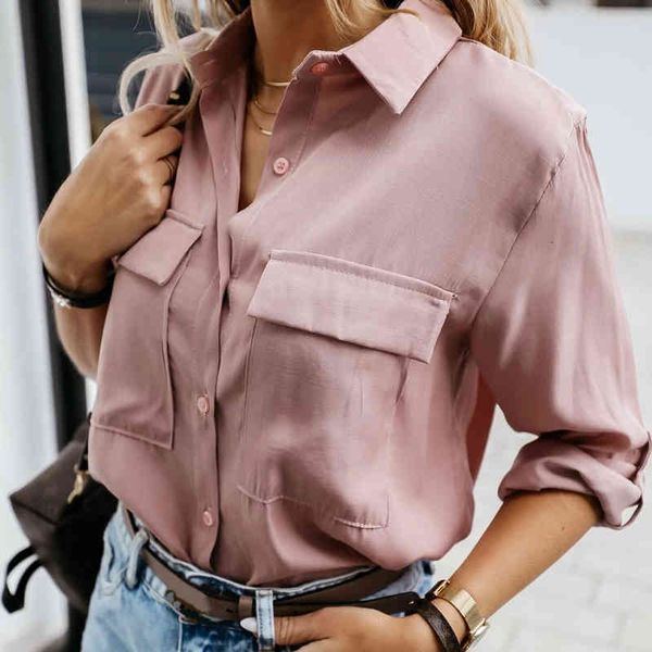dresses women pink blouse casual turn-down long sleeve single buttons pockets simple shirt ladies elegant solid loose streetwear autumn, Black;gray 
dresses women pink blouse casual turn-down long sleeve single buttons pockets simple shirt ladies elegant solid loose streetwear autumn, Black;gray