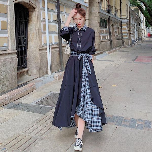casual dresses women elegant vintage splice plaid long sleeve bandage dress spring autumn female korean loose shirt 2107, Black;gray
casual dresses women elegant vintage splice plaid long sleeve bandage dress spring autumn female korean loose shirt 2107, Black;gray